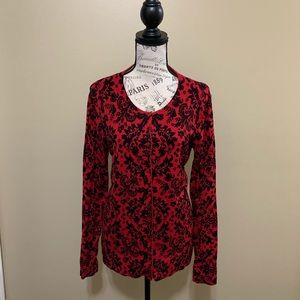 George Red & Black Paisley Long Sleeve Sweater Size Medium